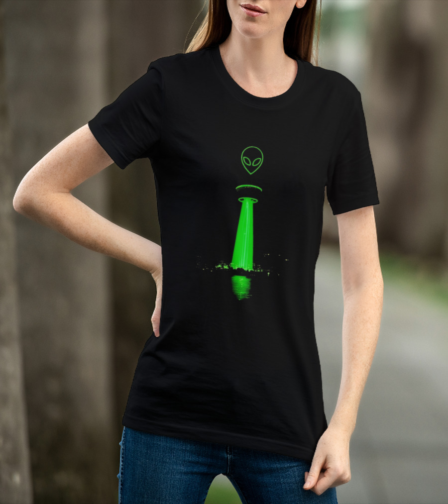 Victor Wamby Alien Spaceship Calgary Tower Abduction UFO Green Glow T-Shirt