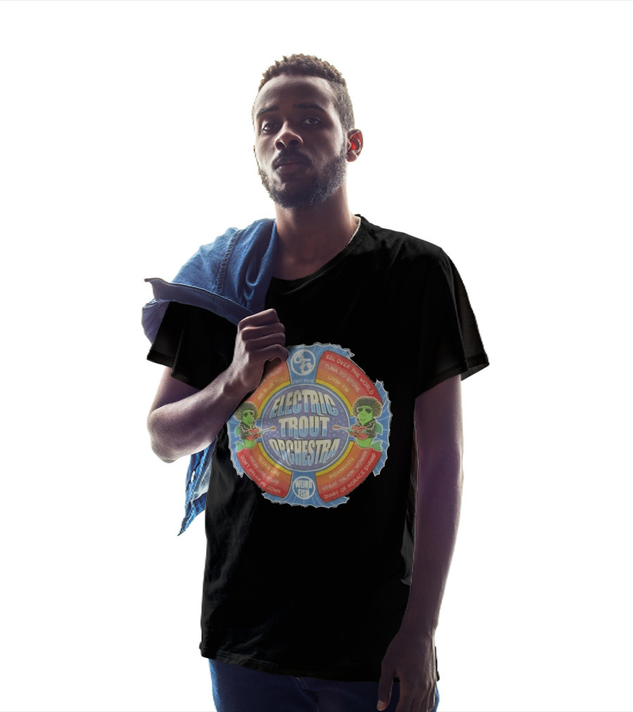 Jeff Fin's Electric Trout Orchestra Weird Fish Wild West Herring Hold On Trout Eel Over The World Tuna To Stone T-Shirt