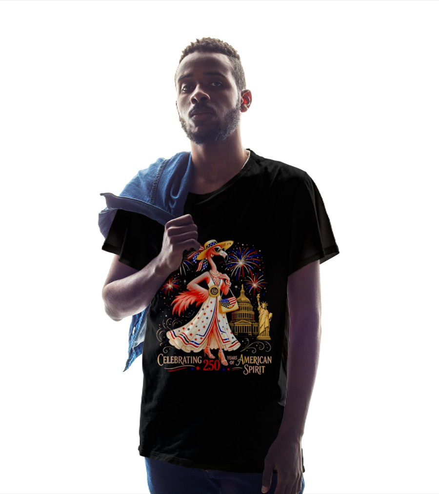 Celebrating 250 Years Of American Spirit Flamingo Statue Of Liberty Capitol Fireworks T-Shirt
