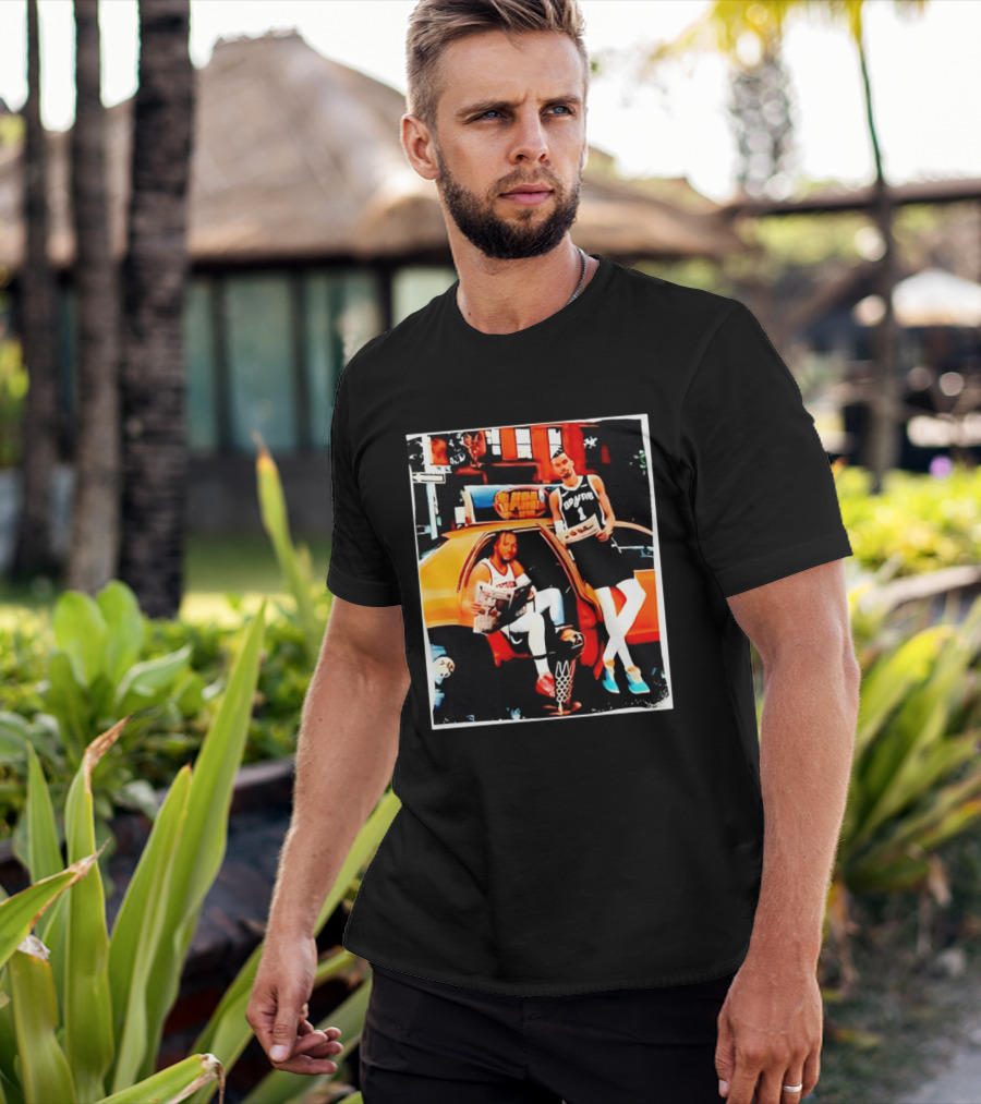 NBA Hoopers Jalen Brunson Victor Wembanyama Spurs Knicks Crossover Comic Style Street Scene T-Shirt