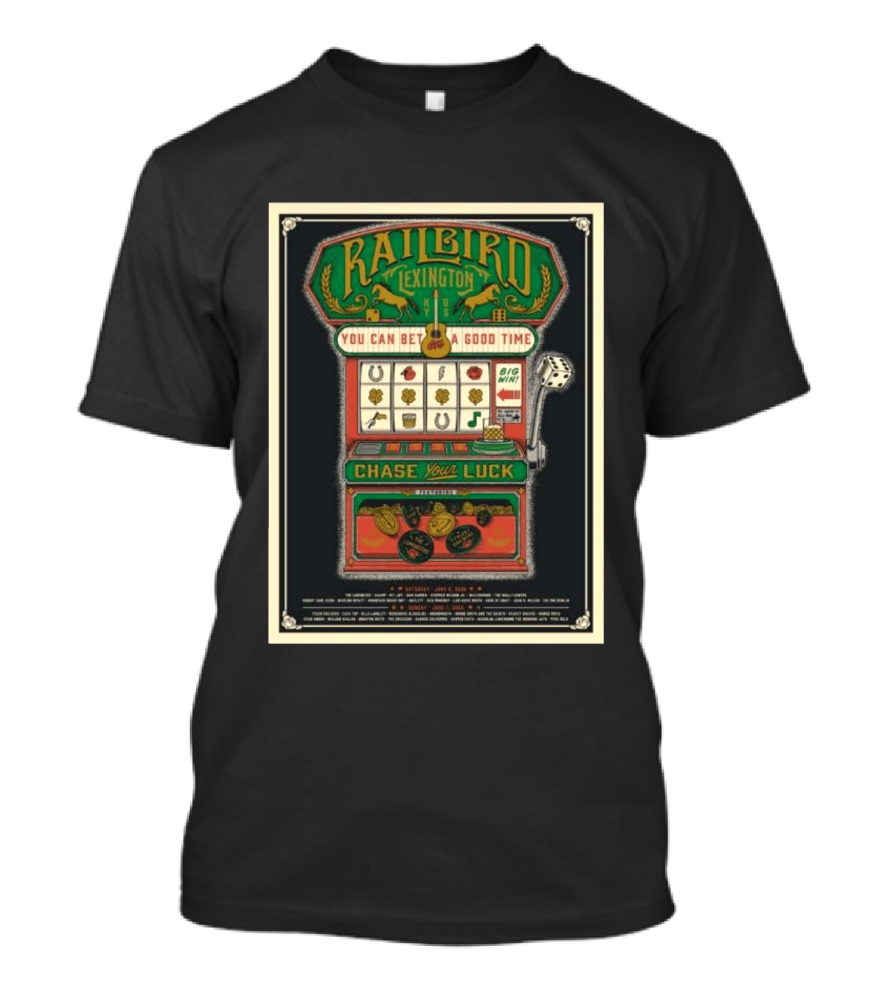 Railbird Music Festival Slot Machine Lexington Kentucky June 6 7 2026 Chase Your Luck T-Shirt