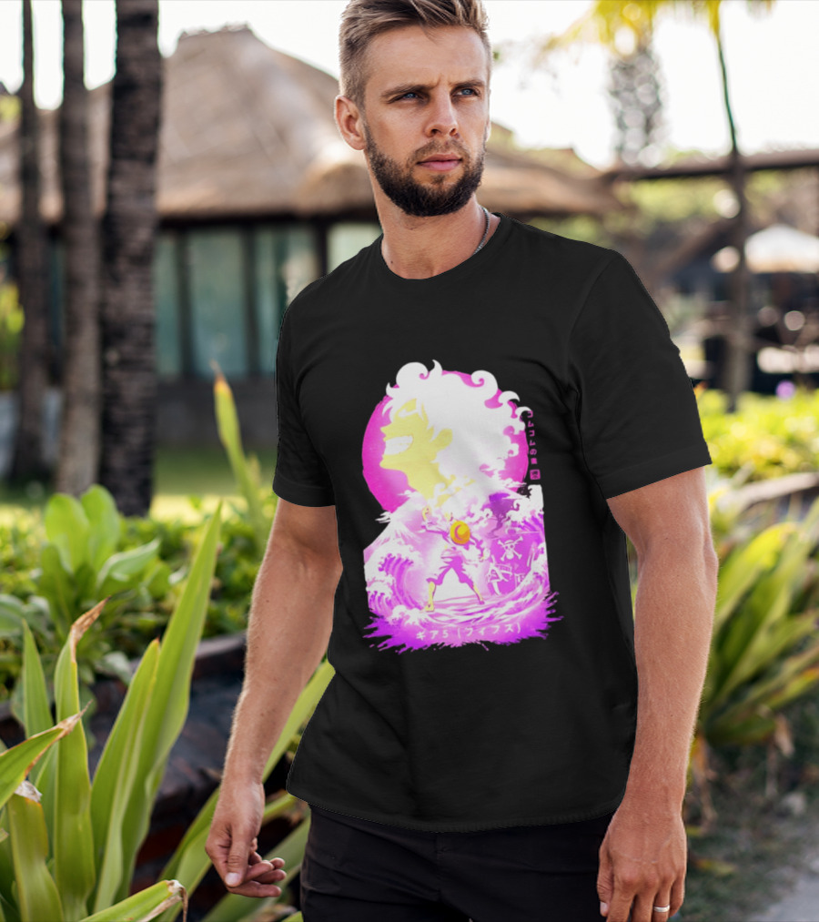 Monkey D. Luffy Gear 5 Gomu Gomu No Mi Waves One Piece Pink Aesthetic T-Shirt