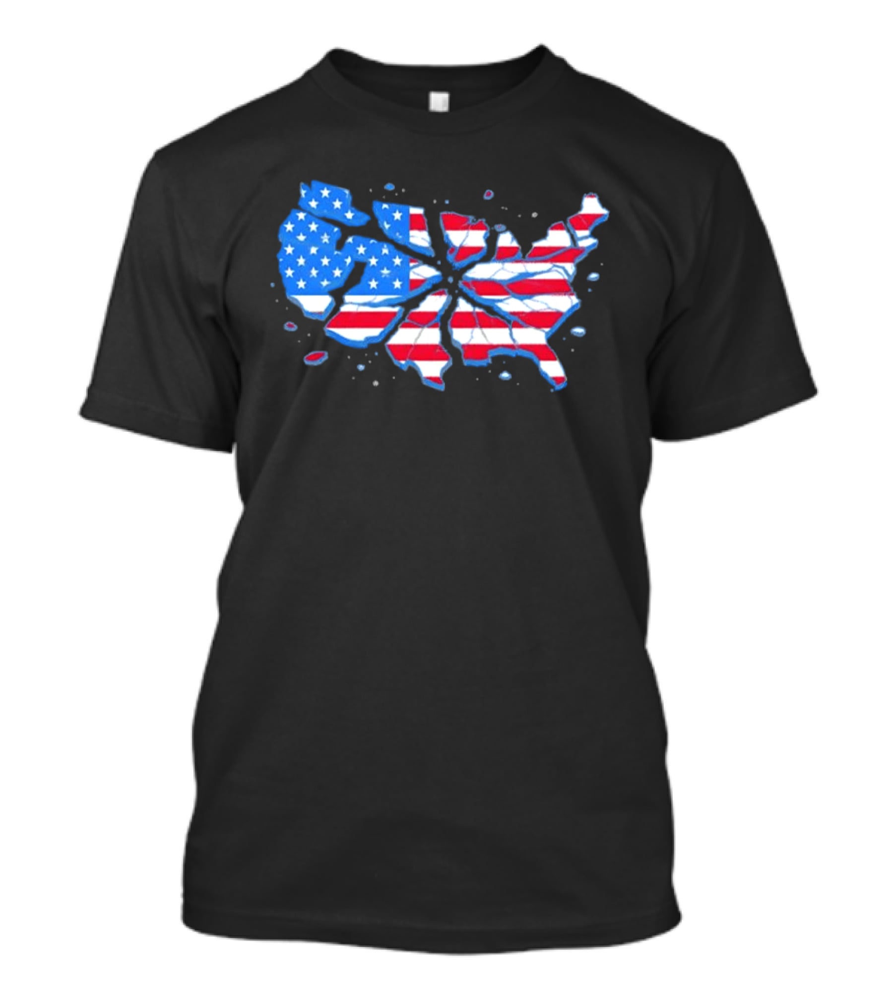 United States Of America Fractured Map Stars And Stripes T-Shirt