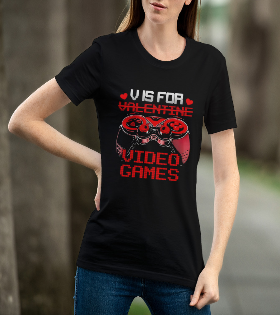 V Is For Valentine Video Games Controller Hearts T-Shirt