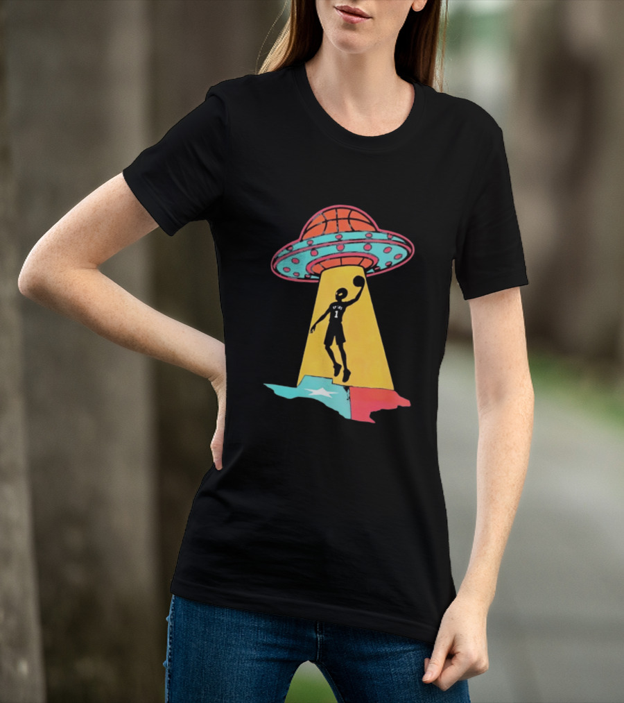 Victor Wembanyama San Antonio Spurs UFO Abduction Texas Flag Basketball T-Shirt