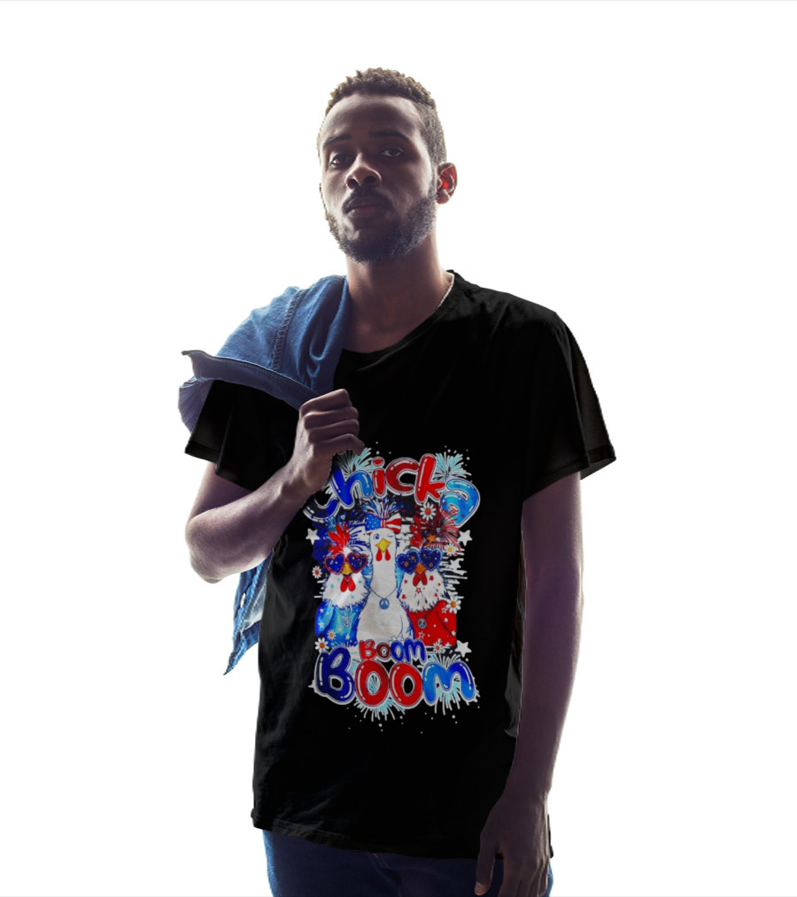 Chicka Boom Boom Patriotic Chickens With Headbands And Peace Signs T-Shirt
