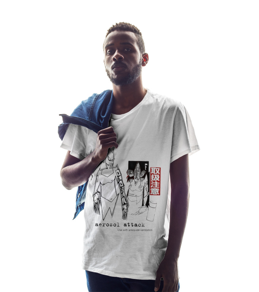 Aerosol Attack Use With Adequate Ventilation Japanese Text Robots T-Shirt