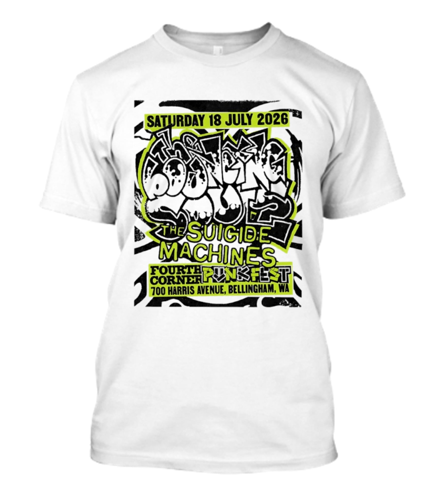 Saturday 18 July 2026 The Bouncing Souls The Suicide Machines Fourth Corner Punkfest Bellingham WA 700 Harris Avenue T-Shirt
