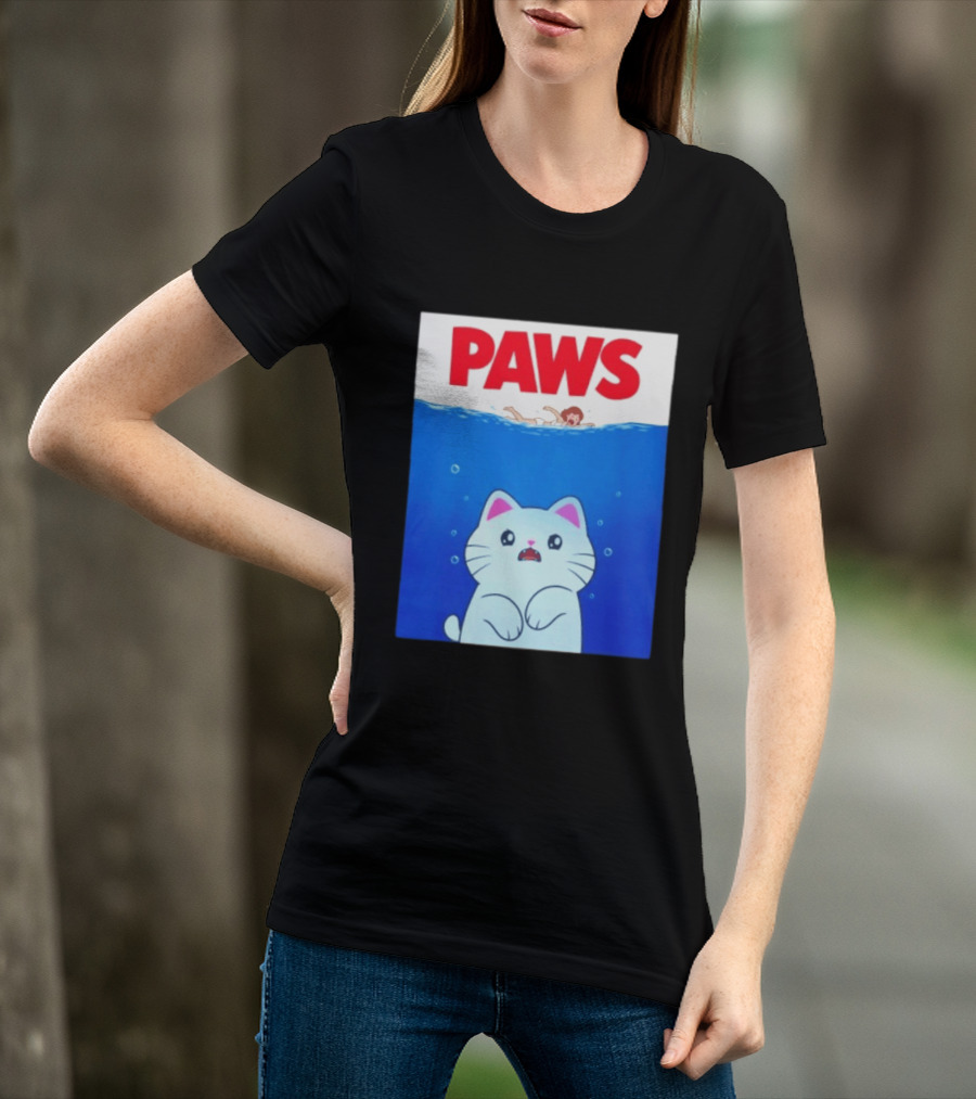 Paws Cat Parody Movie Jaws T-Shirt