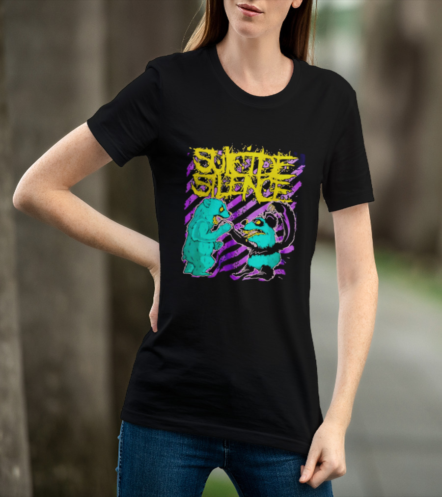 Suicide Silence Bears And Pandas Face Off In Striped Painting T-Shirt
