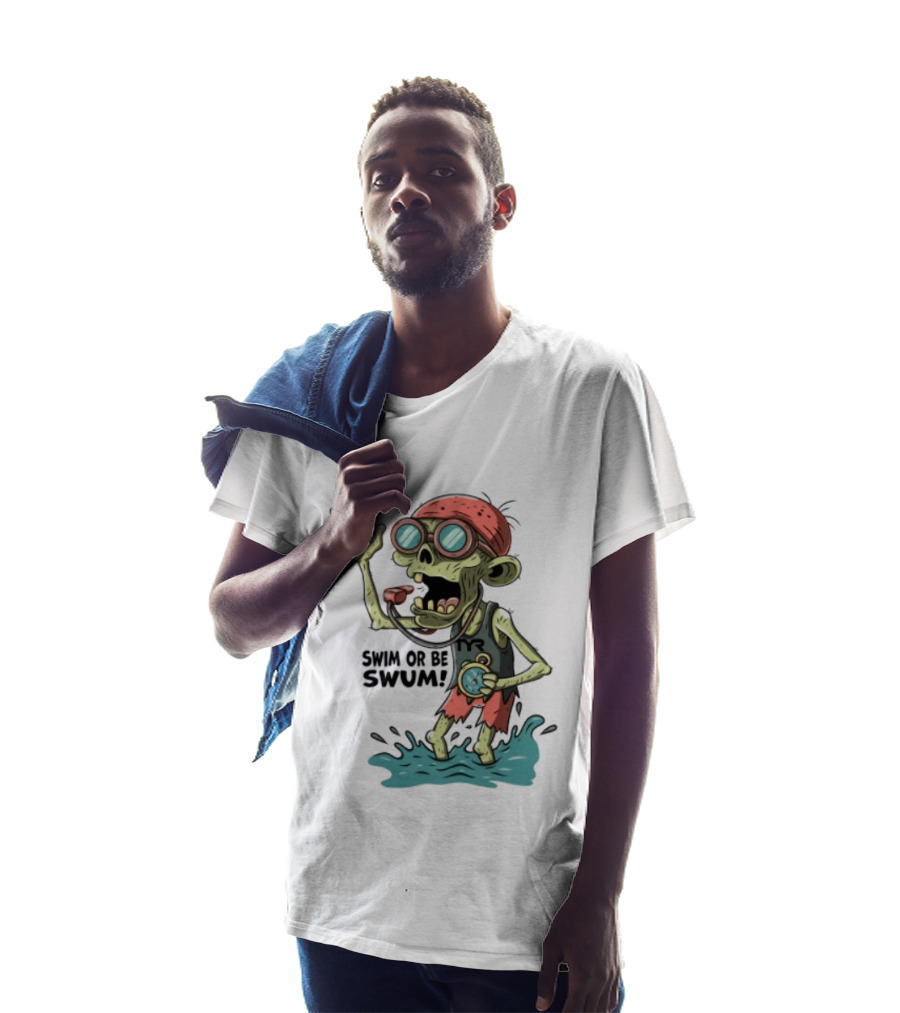 Swim Or Be Swum Zombie Lifeguard With Stop And Whistle T-Shirt