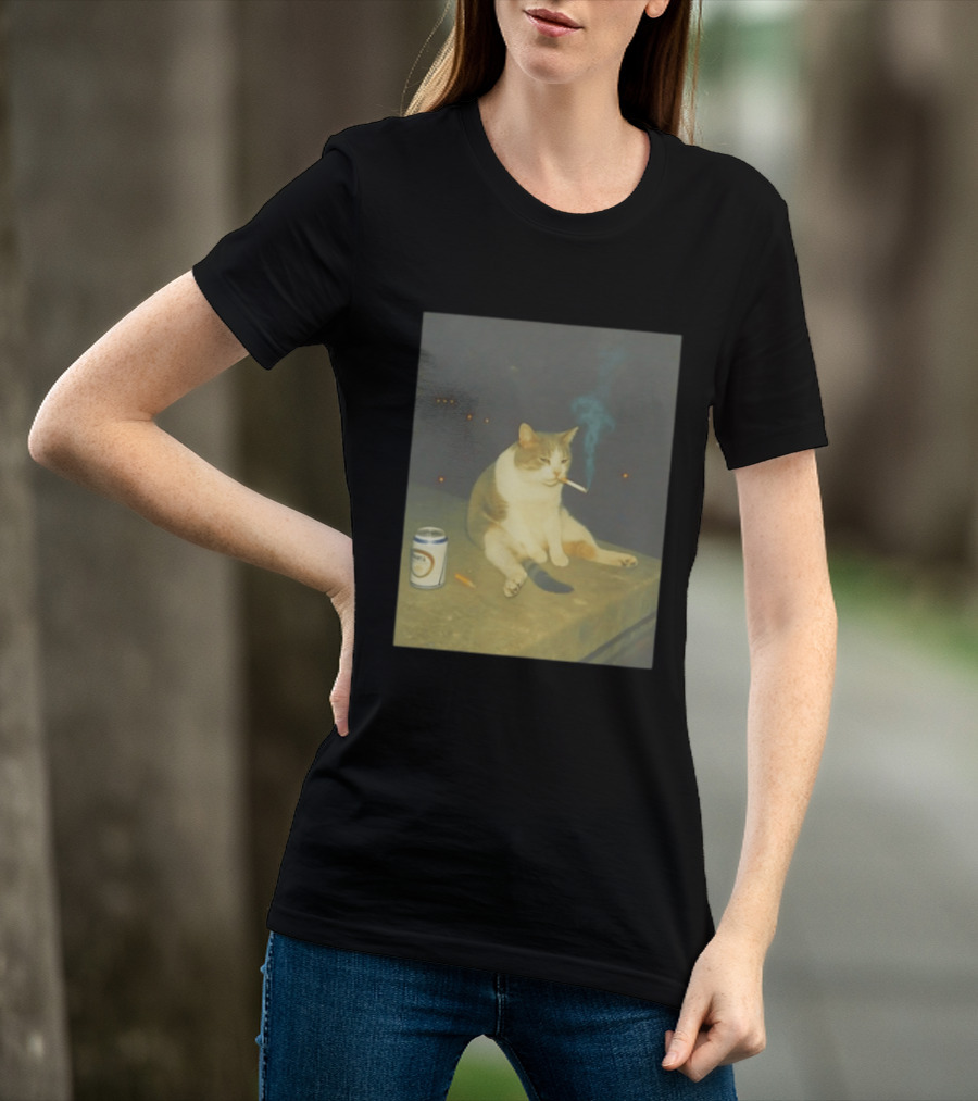 Depressed Cat Smoking Cigarette Meme With Beer Can T-Shirt