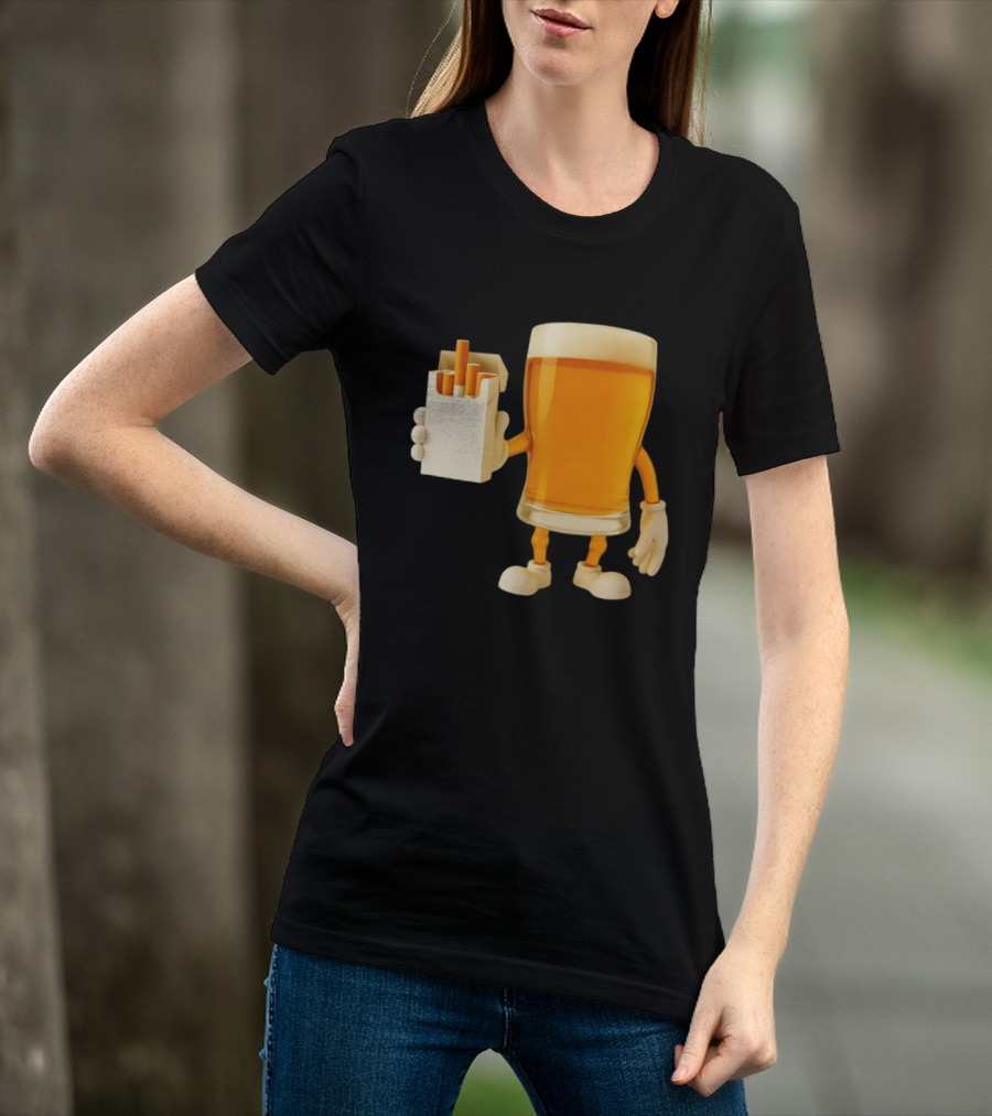 Beer Glass Holding Cigarettes Funny Drunk Cigs T-Shirt
