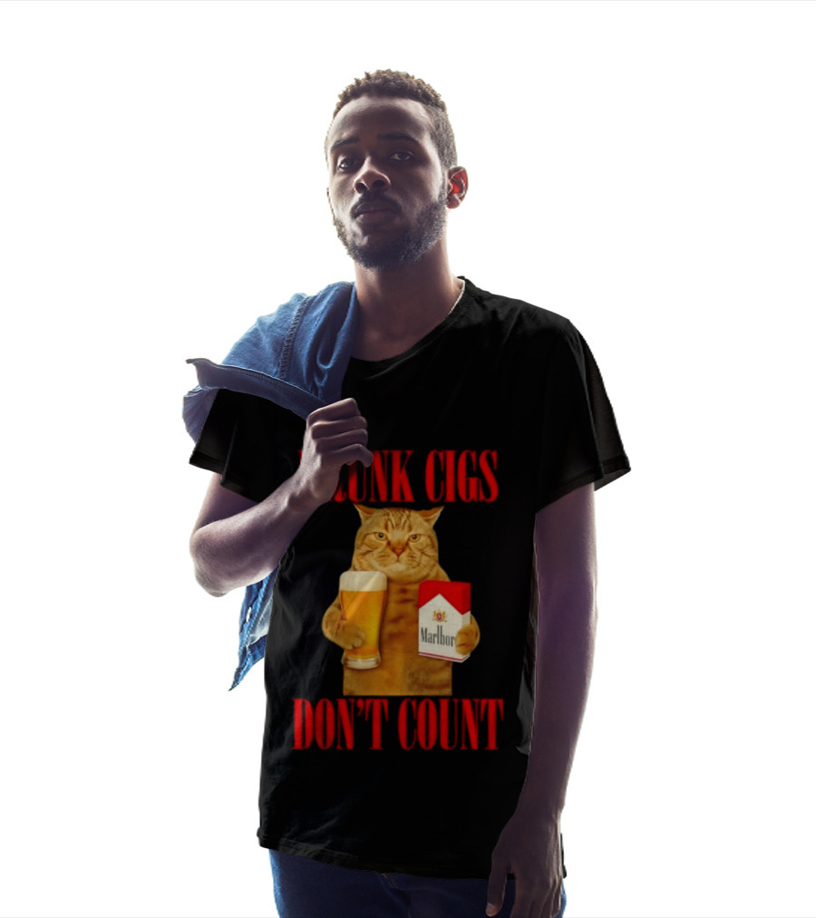 Drunk Cigs Don't Count Cat With Beer And Cigarette Pack T-Shirt