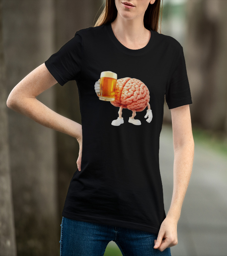 Brain Holding A Beer Drinking Anatomy Fun Humor T-Shirt
