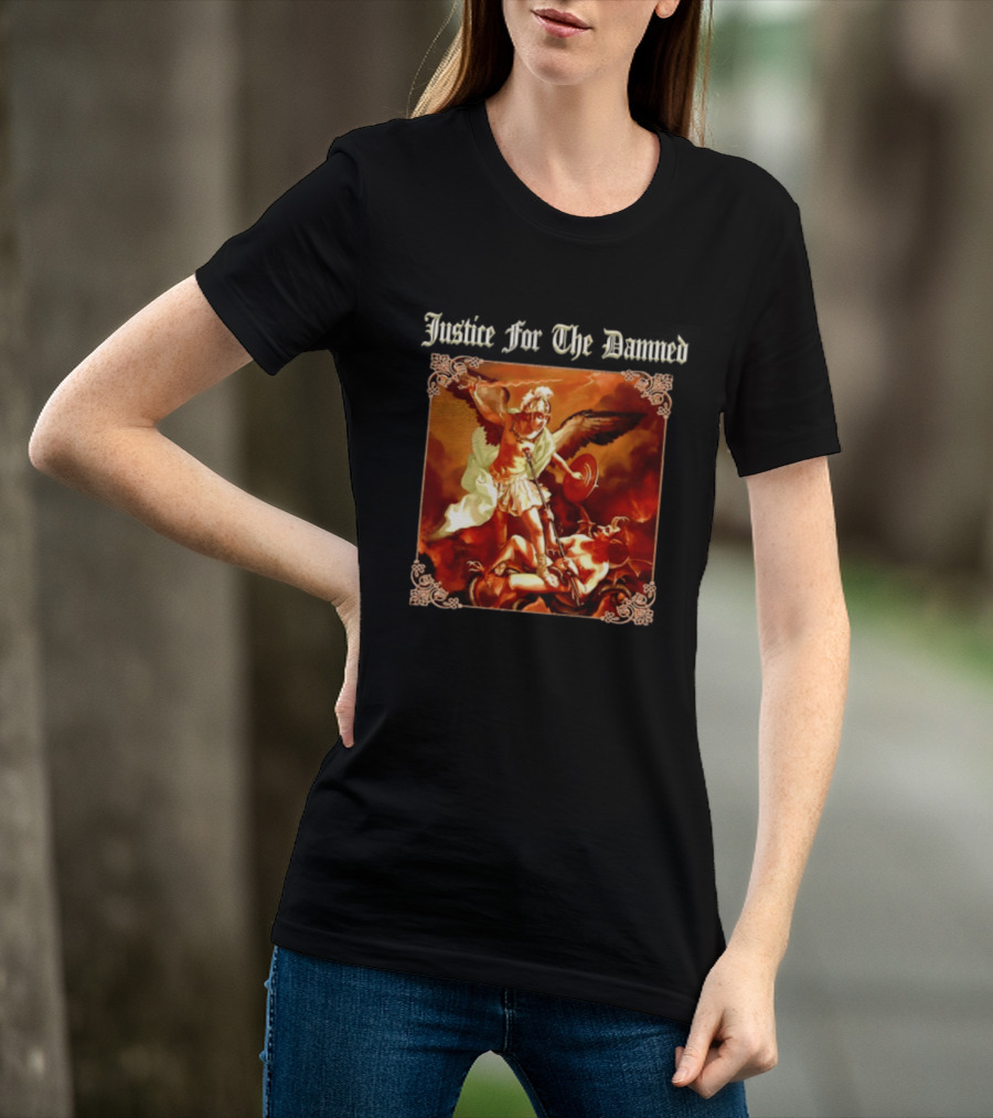 Justice For The Damned Metalcore Hardcore Knight And Fallen Angel Battle T-Shirt