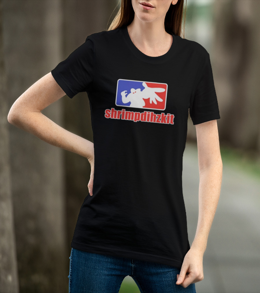 Shrimpdihzkit NBA Style Branding Parody Red White Blue T-Shirt