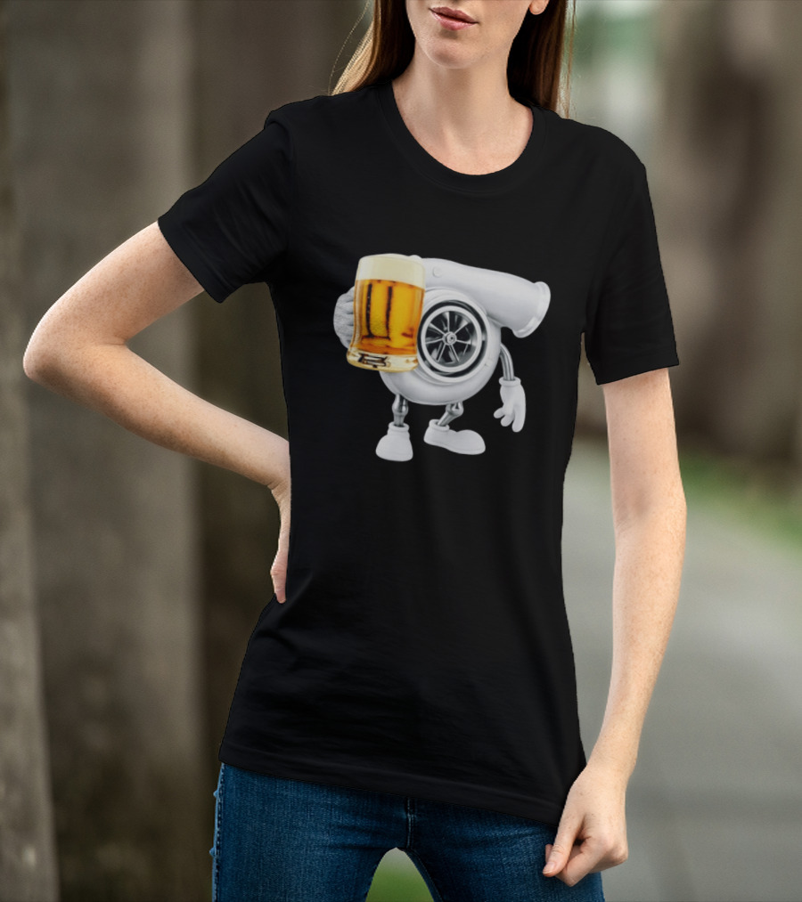 Turbo Beer Turbocharger Car Enthusiast Character With Beer T-Shirt