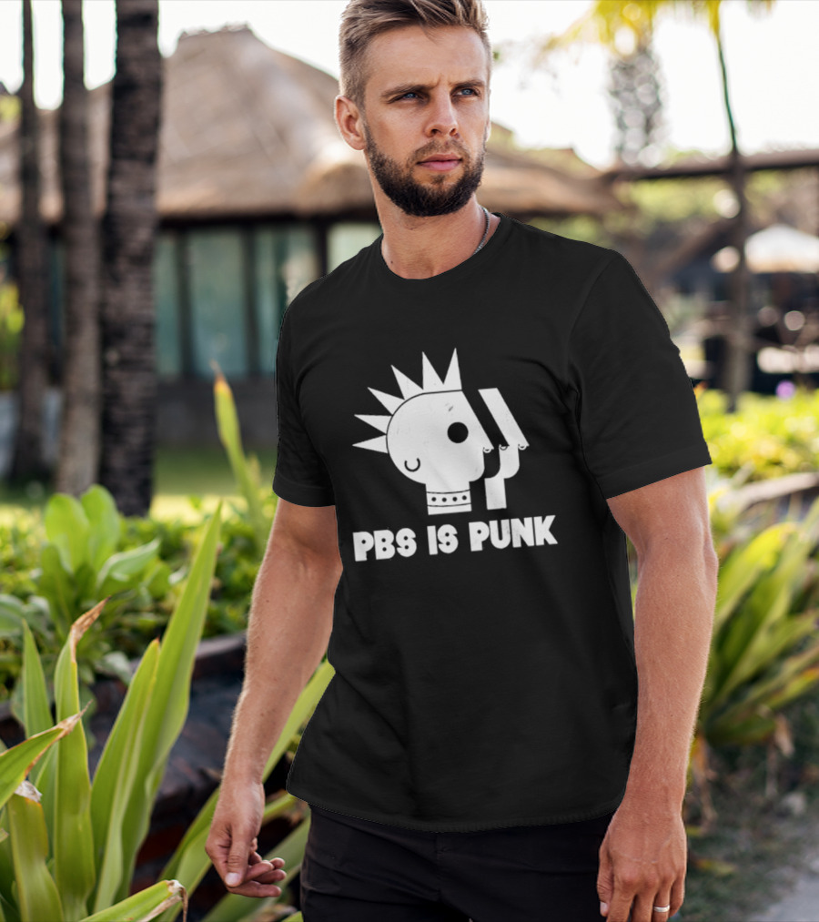 PBS Is Punk Distressed Style Mohawk Head Everyday Wear T-Shirt