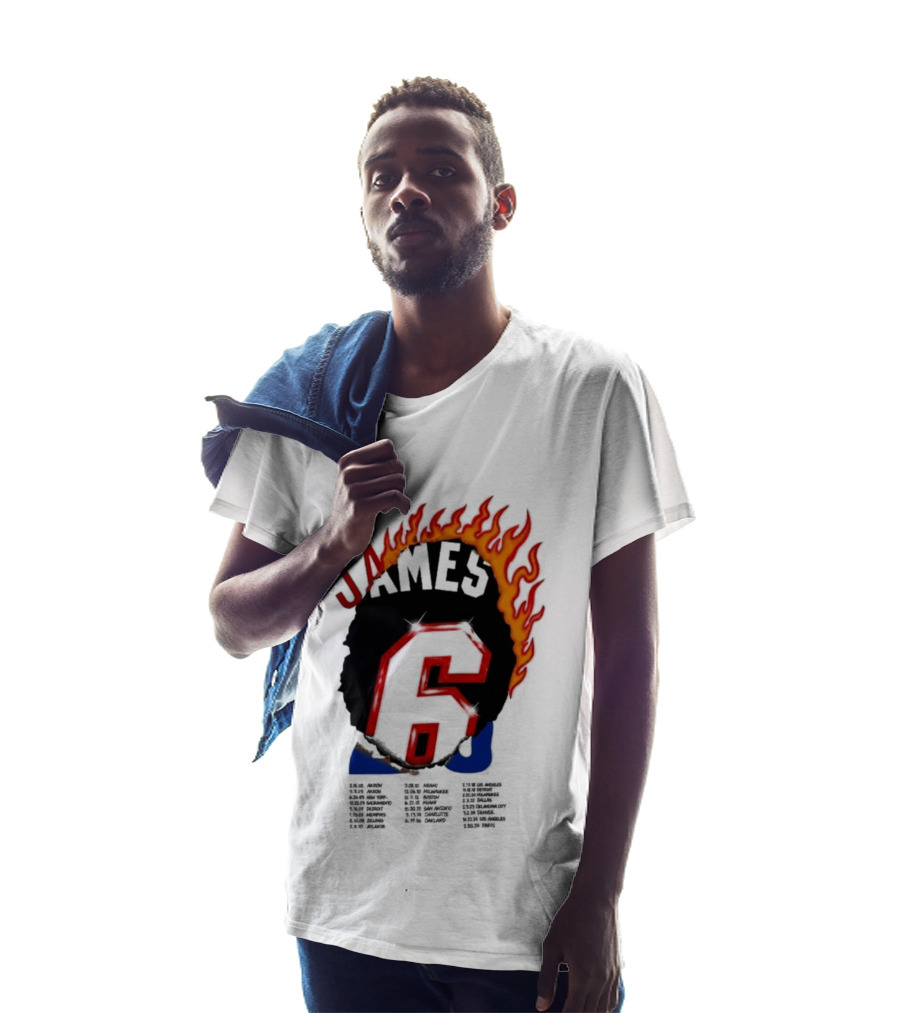James 6 Flame Basketball Legend Bold Number Rugged T-Shirt