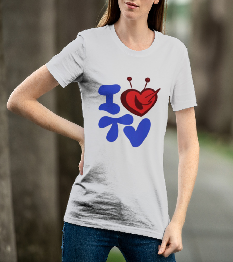 I Love TV Blue Red Heart Antenna T-Shirt