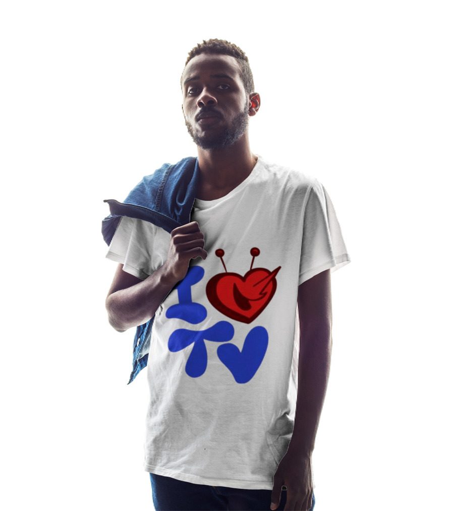 I Love TV Blue Red Heart Antenna T-Shirt