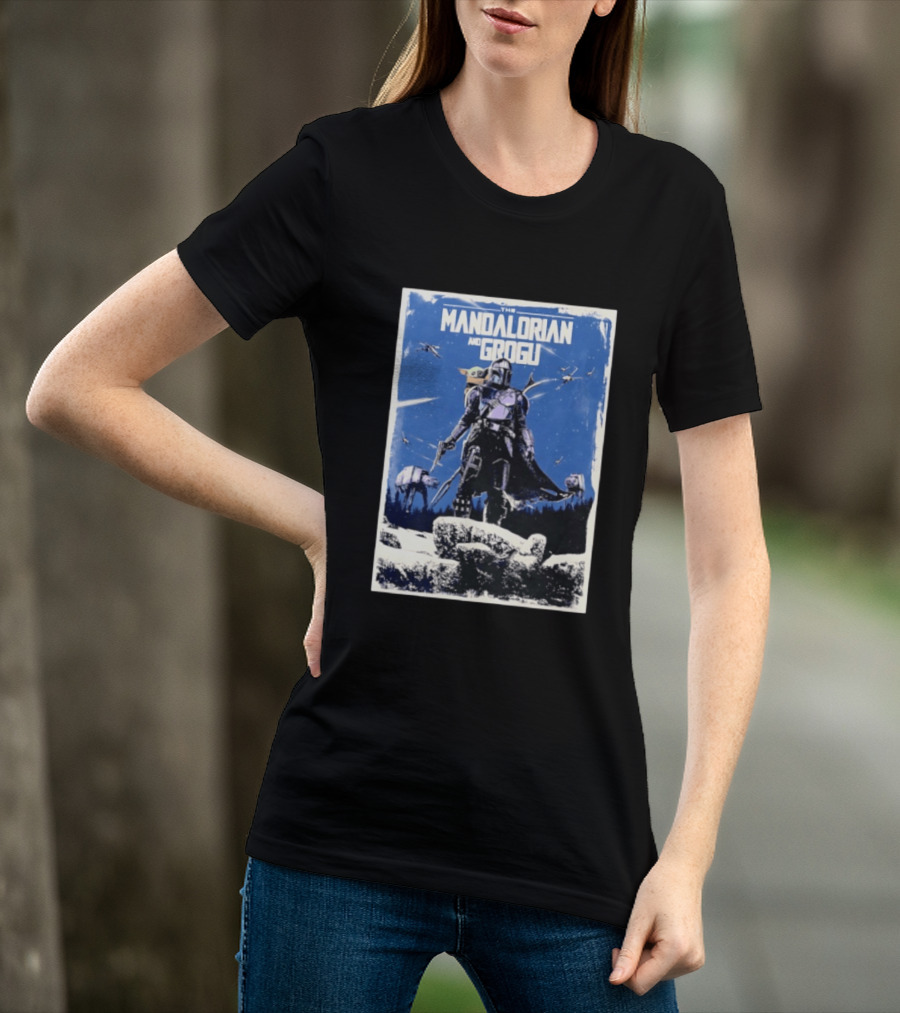 The Mandalorian And Grogu Star Wars Baby Yoda Scene With AT AT And X Wings T-Shirt