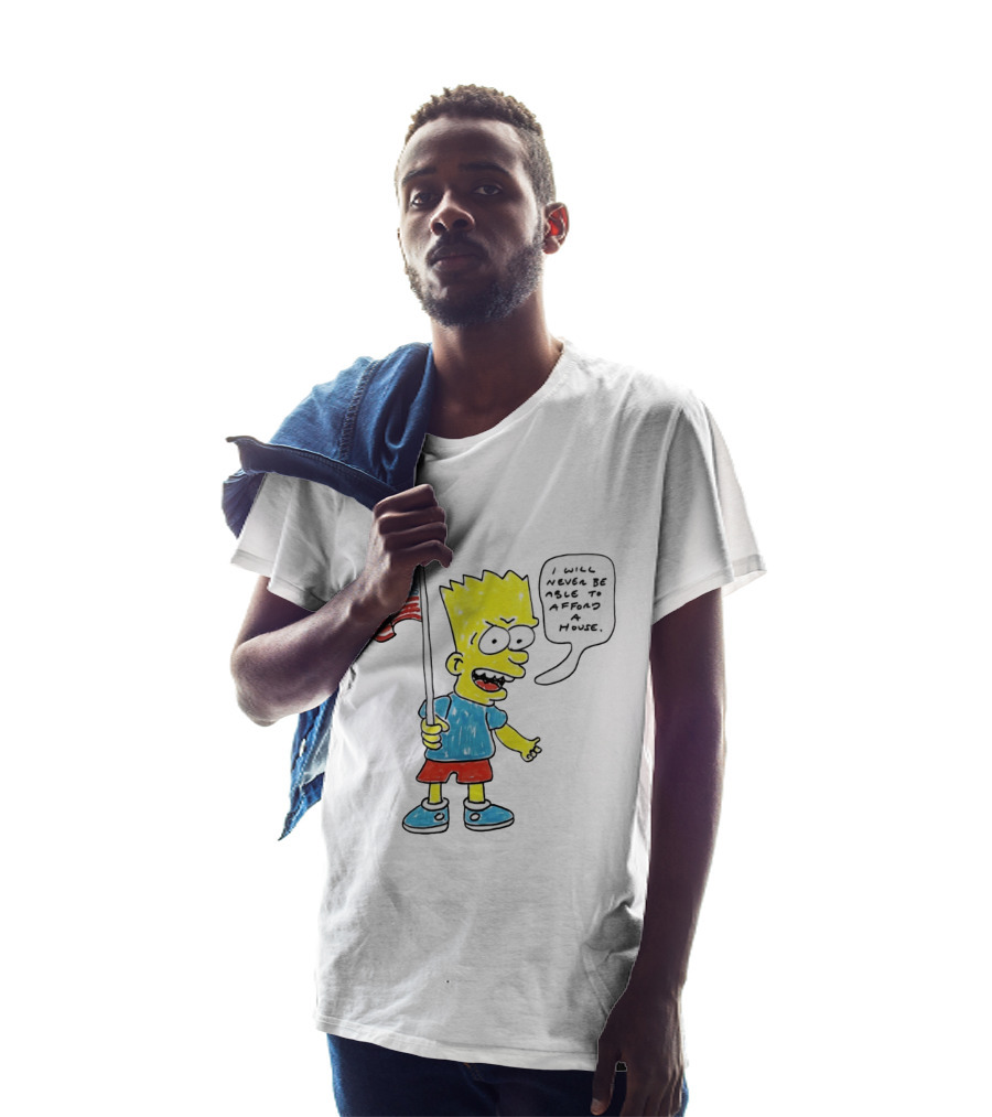 Bart Simpson Holding American Flag I Will Never Be Able To Afford A House T-Shirt