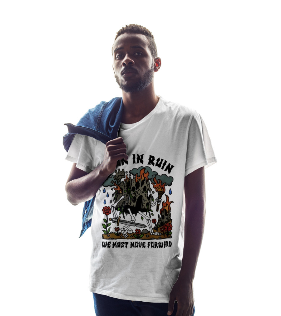 Even In Ruin Skeleton Castle We Must Move Forward Flame And Sword Roses T-Shirt