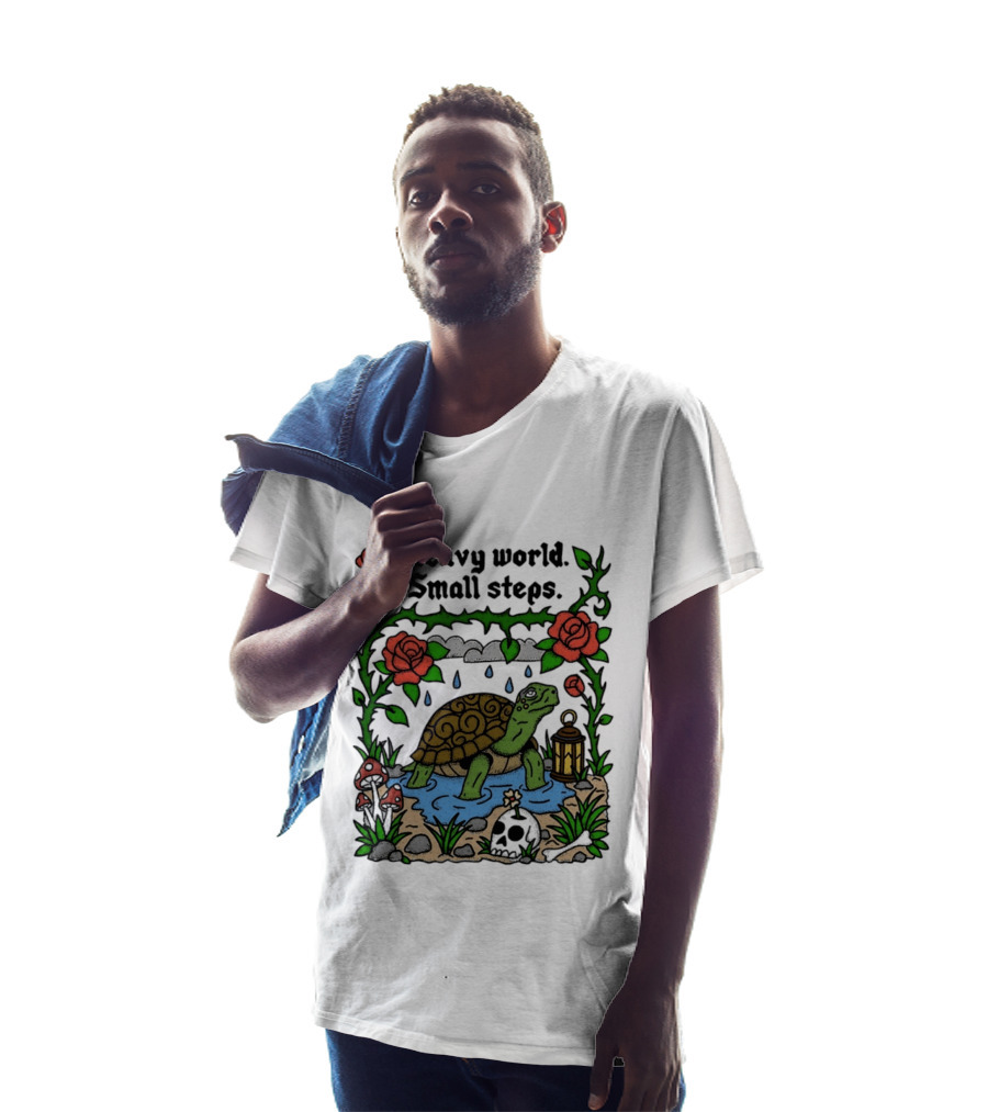 Heavy World Small Steps Turtle Lantern Roses T-Shirt