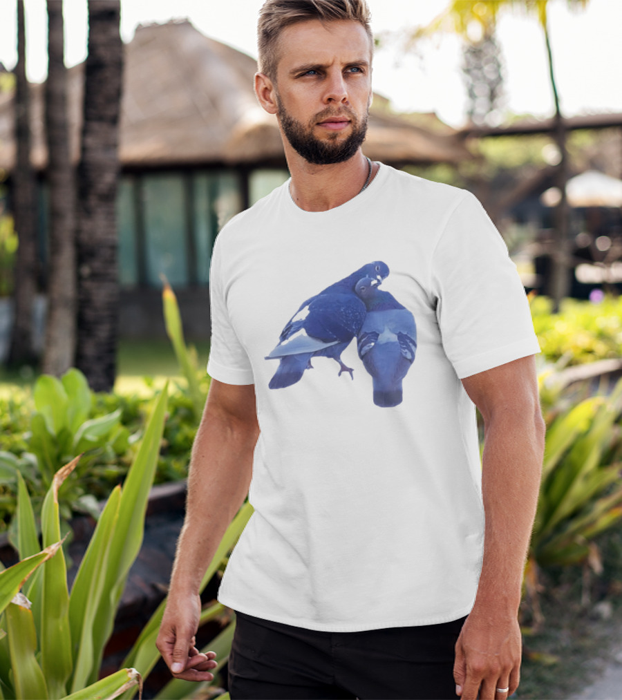 Love Doves Sports Banger Blue Pigeons Embrace T-Shirt