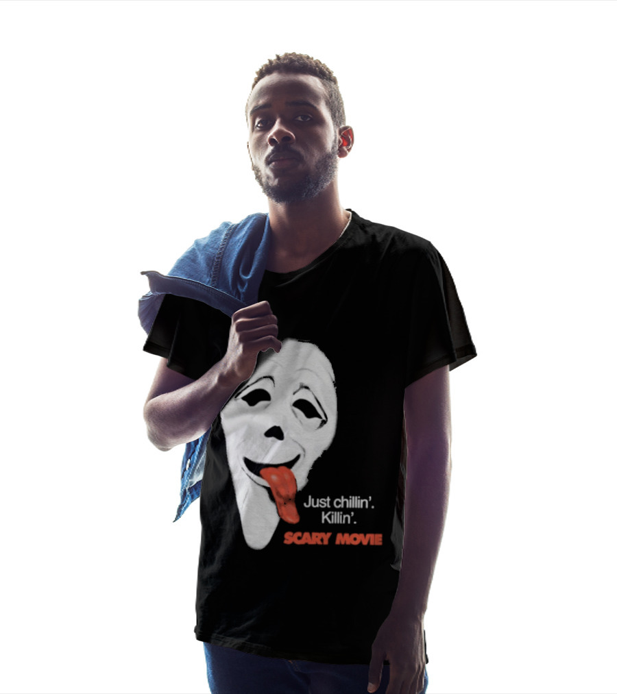Just Chillin' Killin' Scary Movie Ghostface Mask With Red Tongue T-Shirt