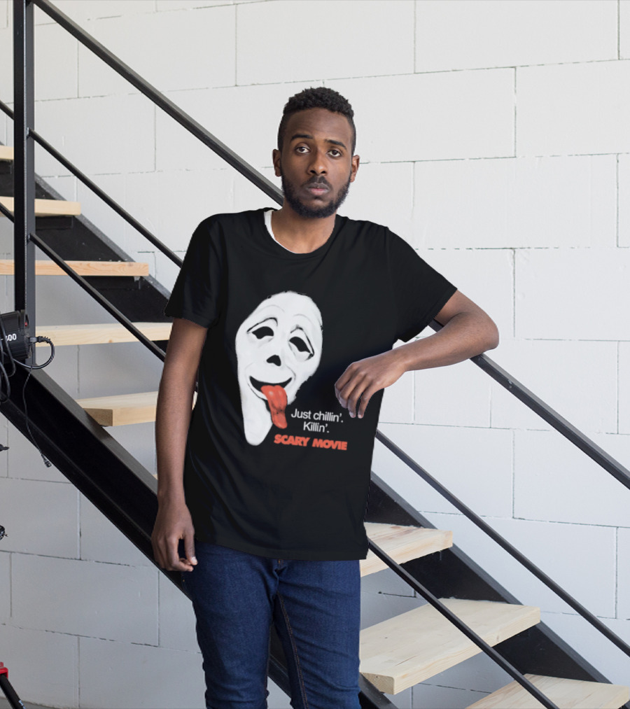 Just Chillin' Killin' Scary Movie Ghostface Mask With Red Tongue T-Shirt