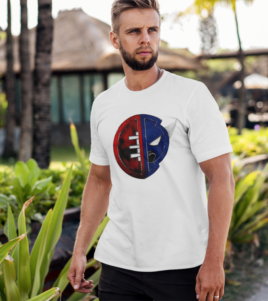 Buffalo Football Fusion Mask Emblem Red Blue Horns T-Shirt