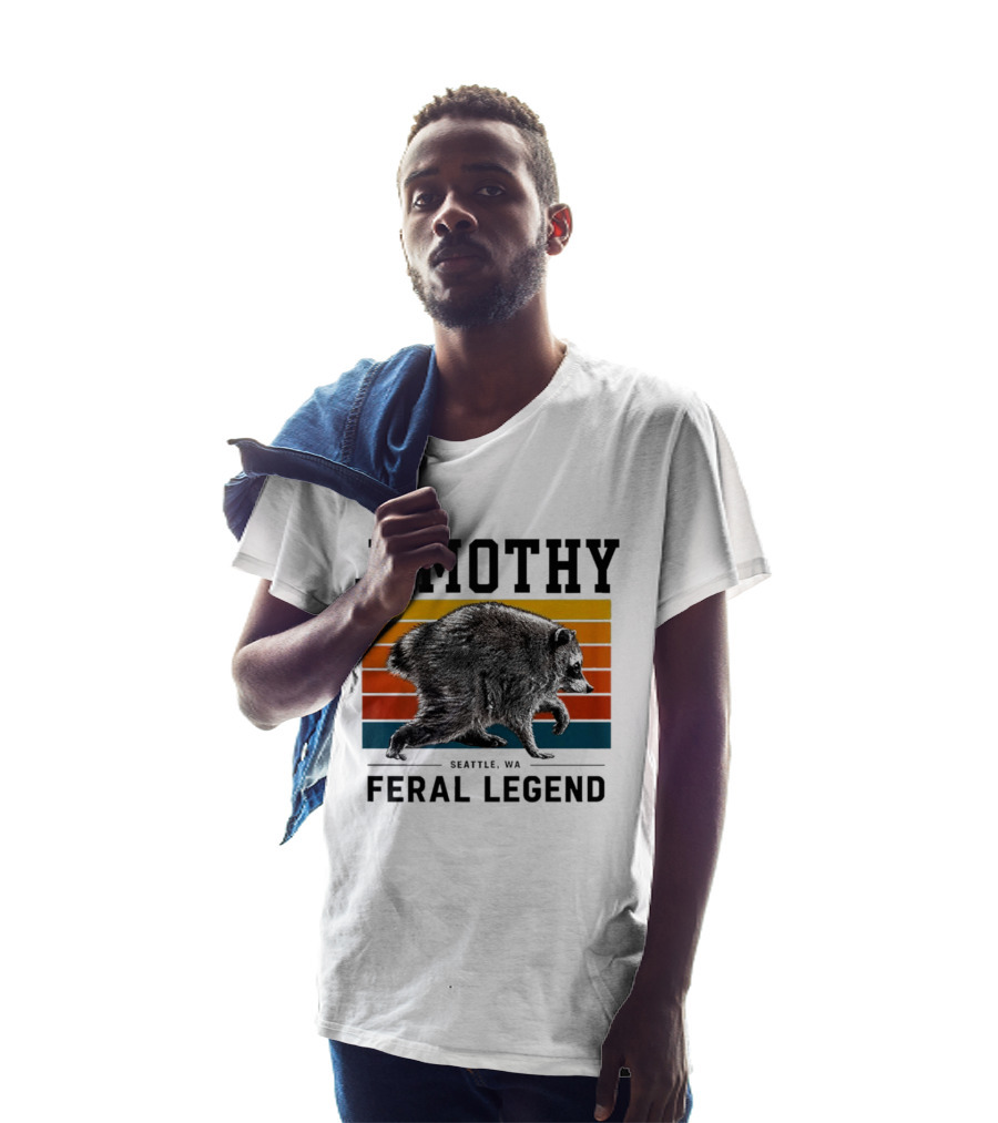 Jimothy Feral Legend Seattle WA Raccoon Vintage Stripes T-Shirt