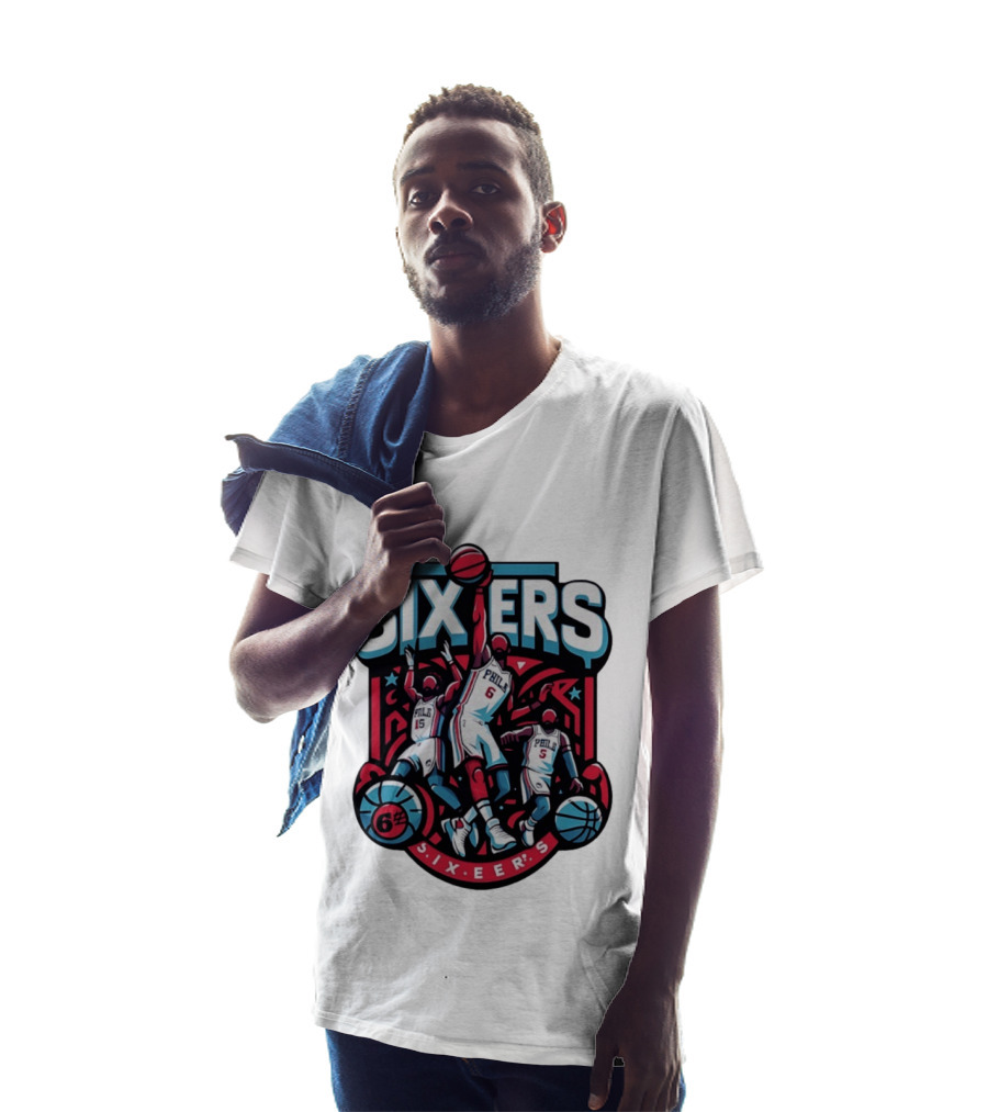 Philadelphia Sixers 2026 NBA Collage Featuring Number 6 Phila Basketball Player T-Shirt
