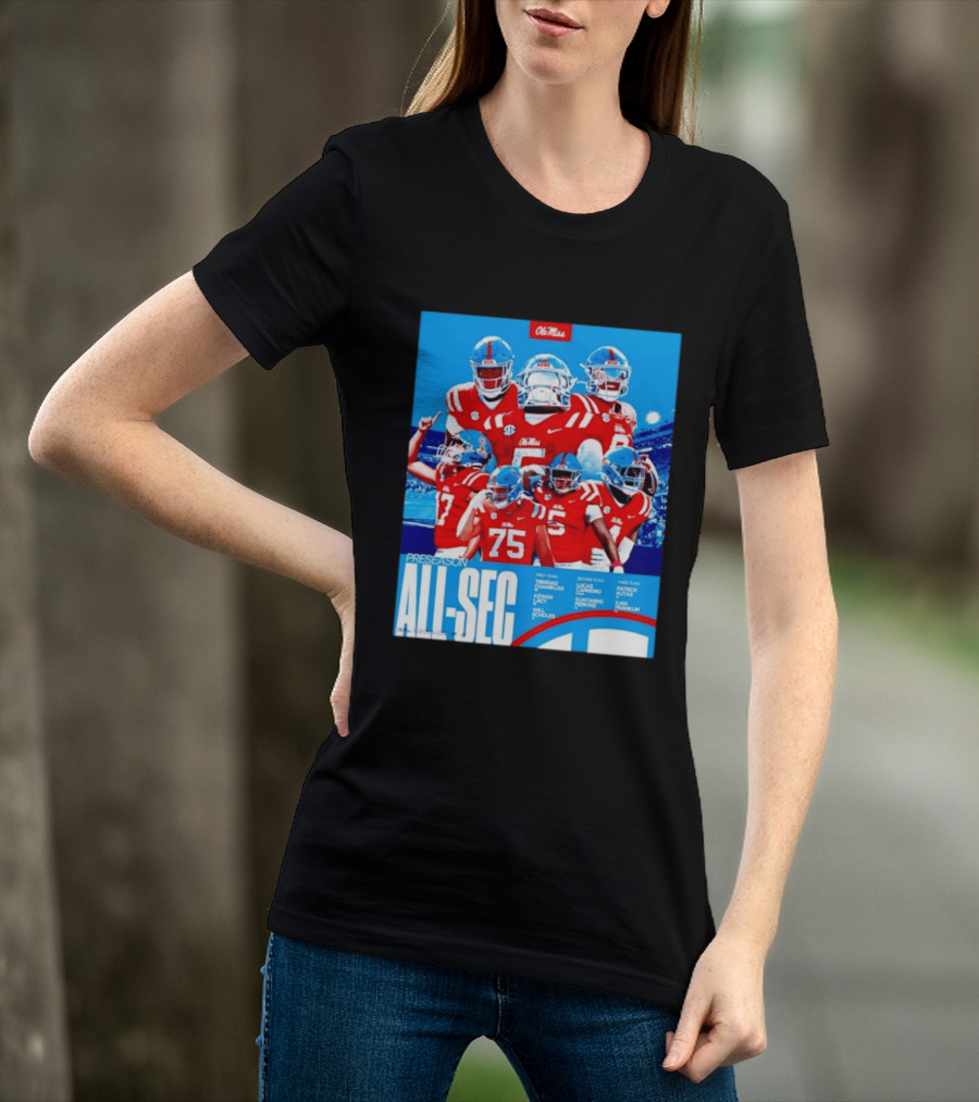 Ole Miss Rebels Preseason All SEC First Second Third Team Football Players T-Shirt