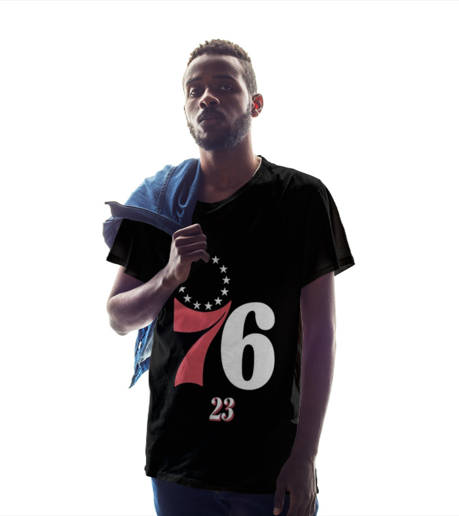 Philadelphia 76ers LeBron James 23 In The Paint Name And Number Royal 76ers T-Shirt
