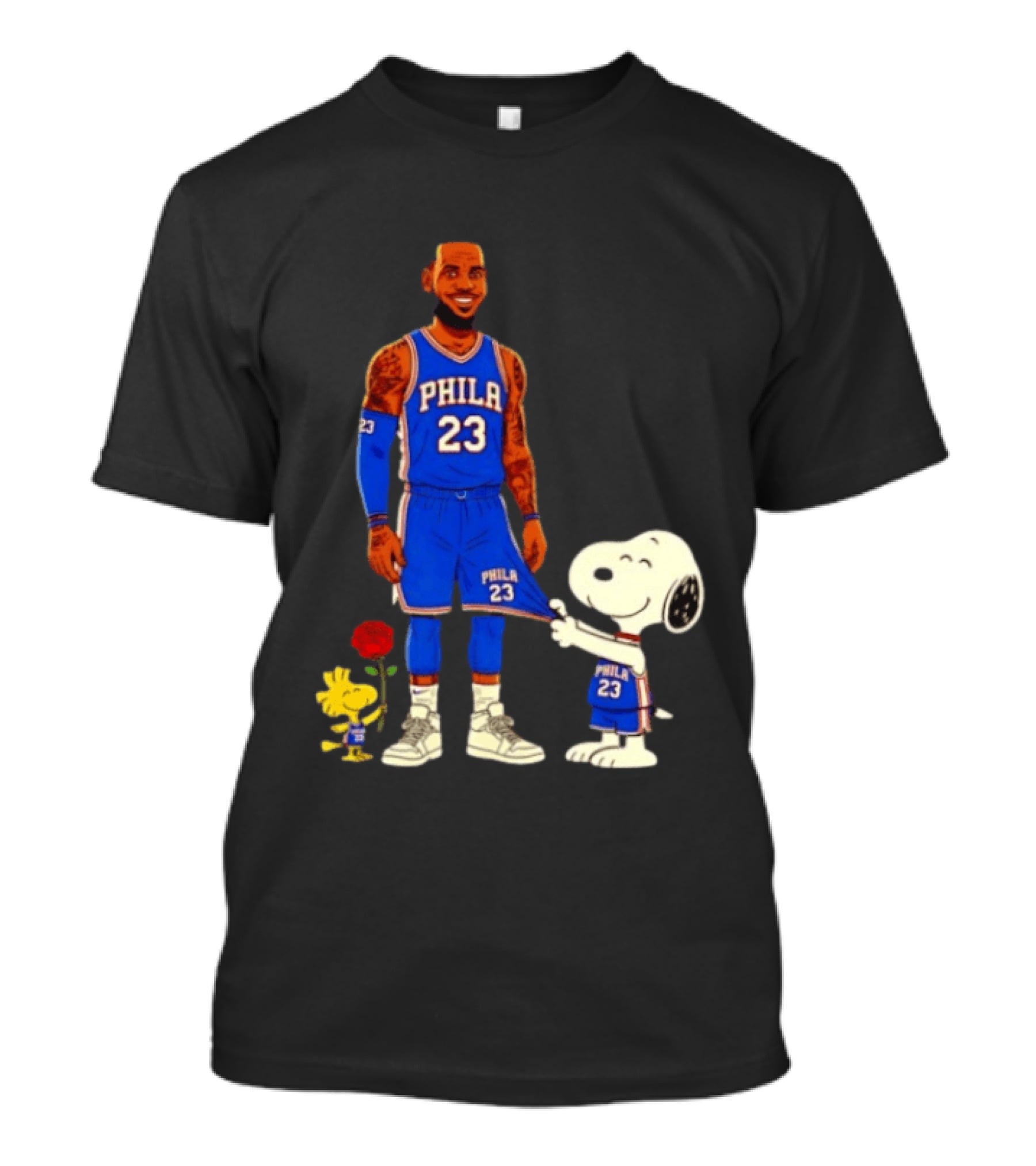 LeBron James Peanuts Collaboration Philadelphia 76ers Snoopy Woodstock 23 Jersey T-Shirt