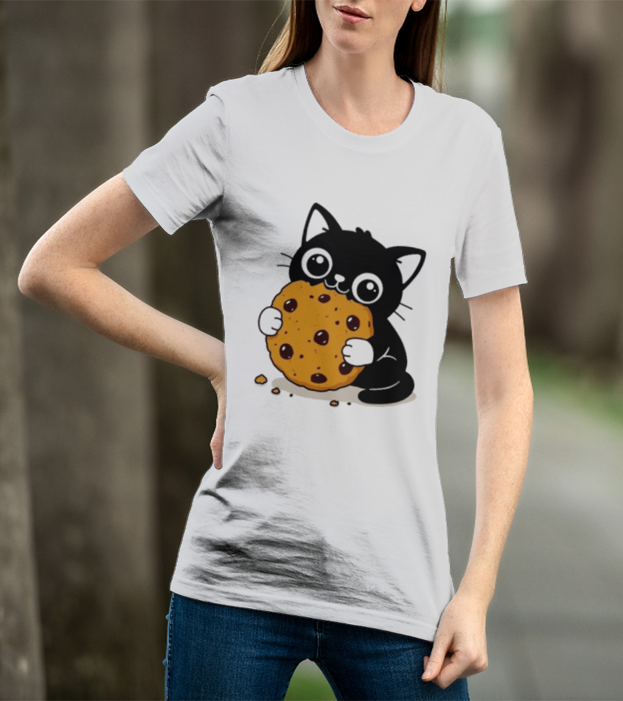 Black Cat Holding Chocolate Chip Cookie T-Shirt