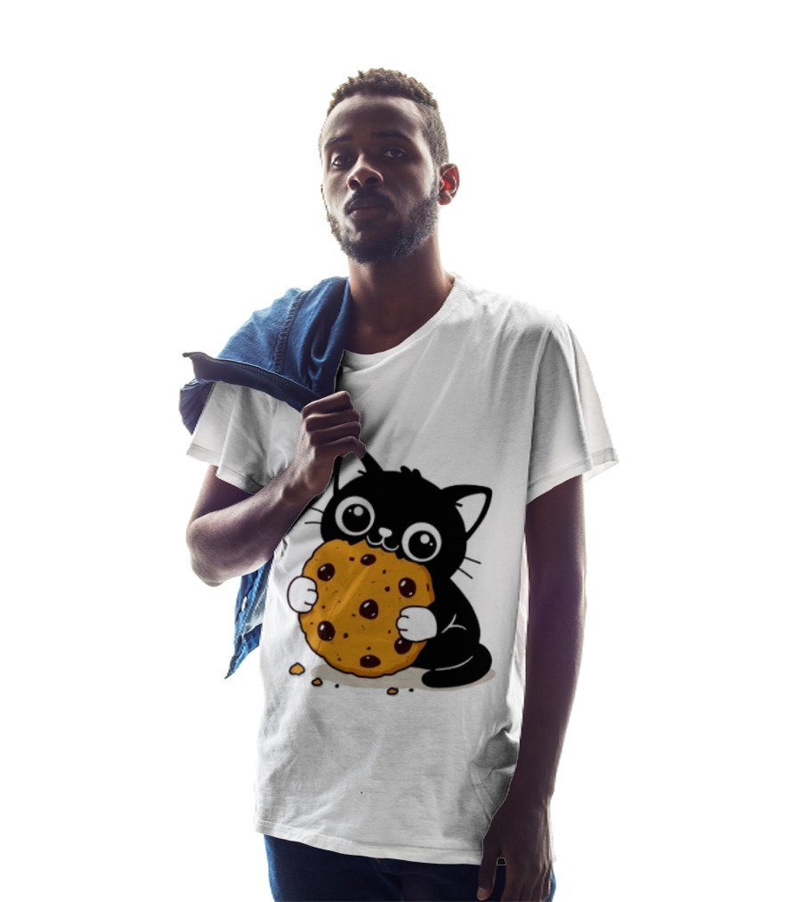 Black Cat Holding Chocolate Chip Cookie T-Shirt