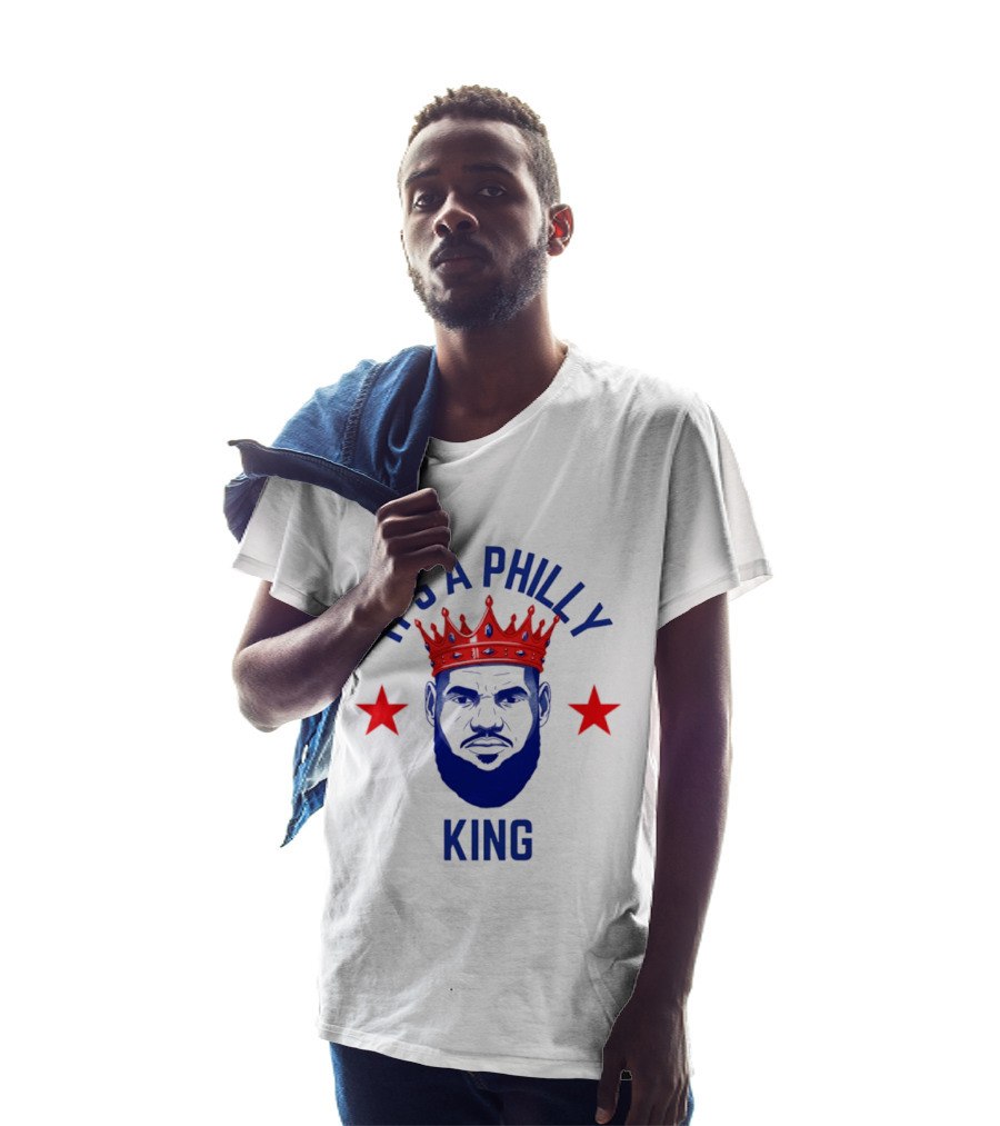 LeBron James It's A Philly King Philadelphia 76ers Red Crown Blue Face Two Stars T-Shirt