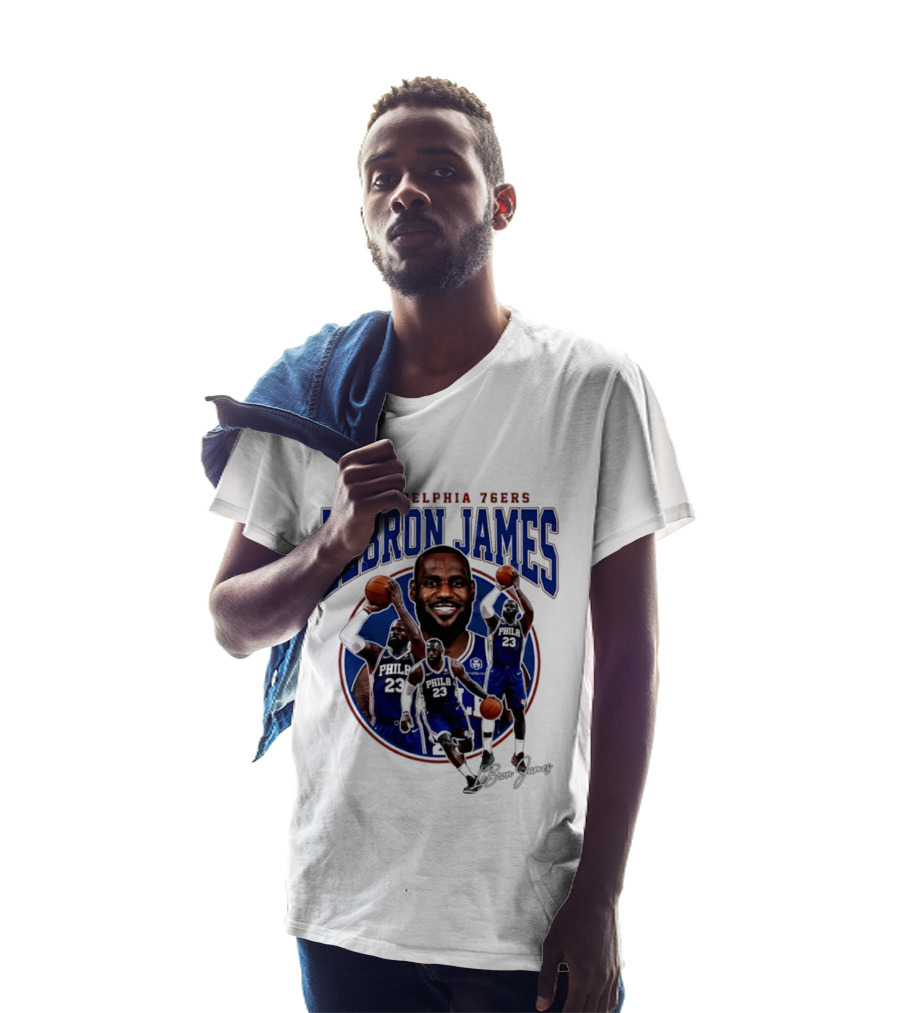 Philadelphia 76ers LeBron James Blue Jersey Player Collage T-Shirt
