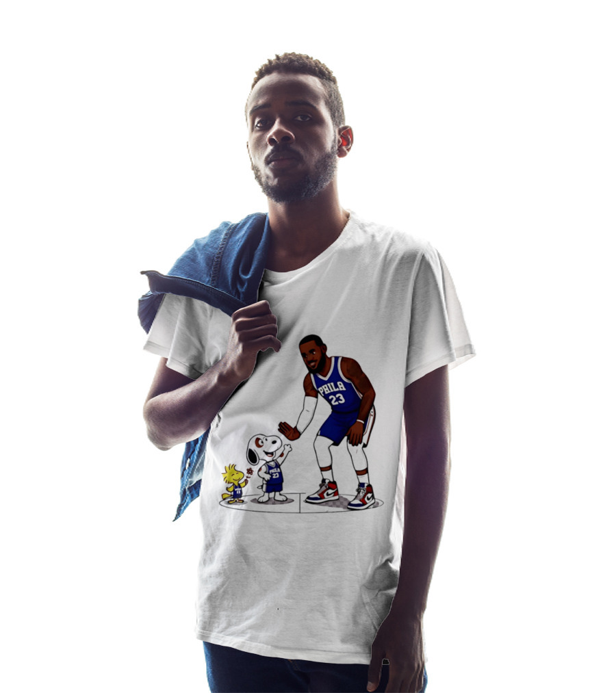Snoopy Woodstock High Five LeBron James 23 Philadelphia 76ers Collaboration T-Shirt