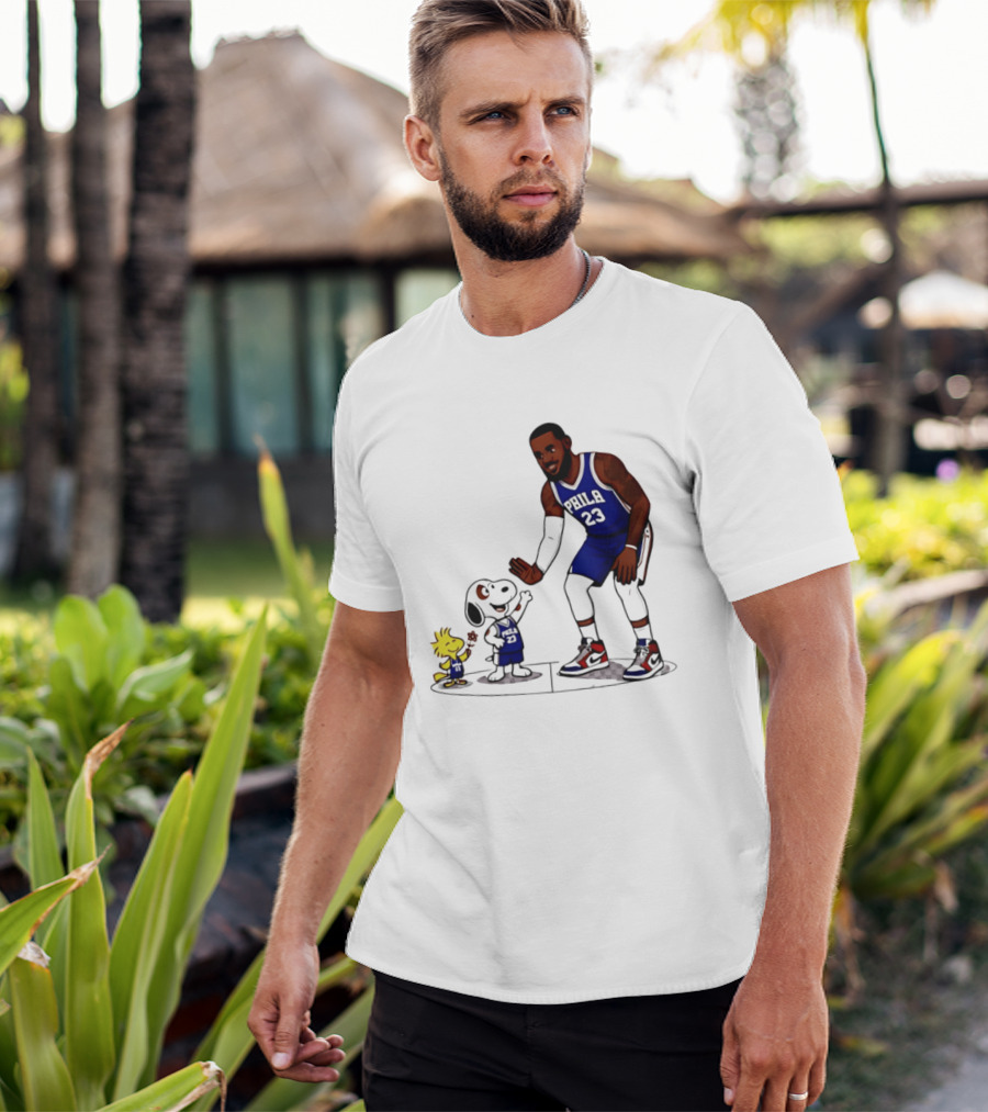 Snoopy Woodstock High Five LeBron James 23 Philadelphia 76ers Collaboration T-Shirt