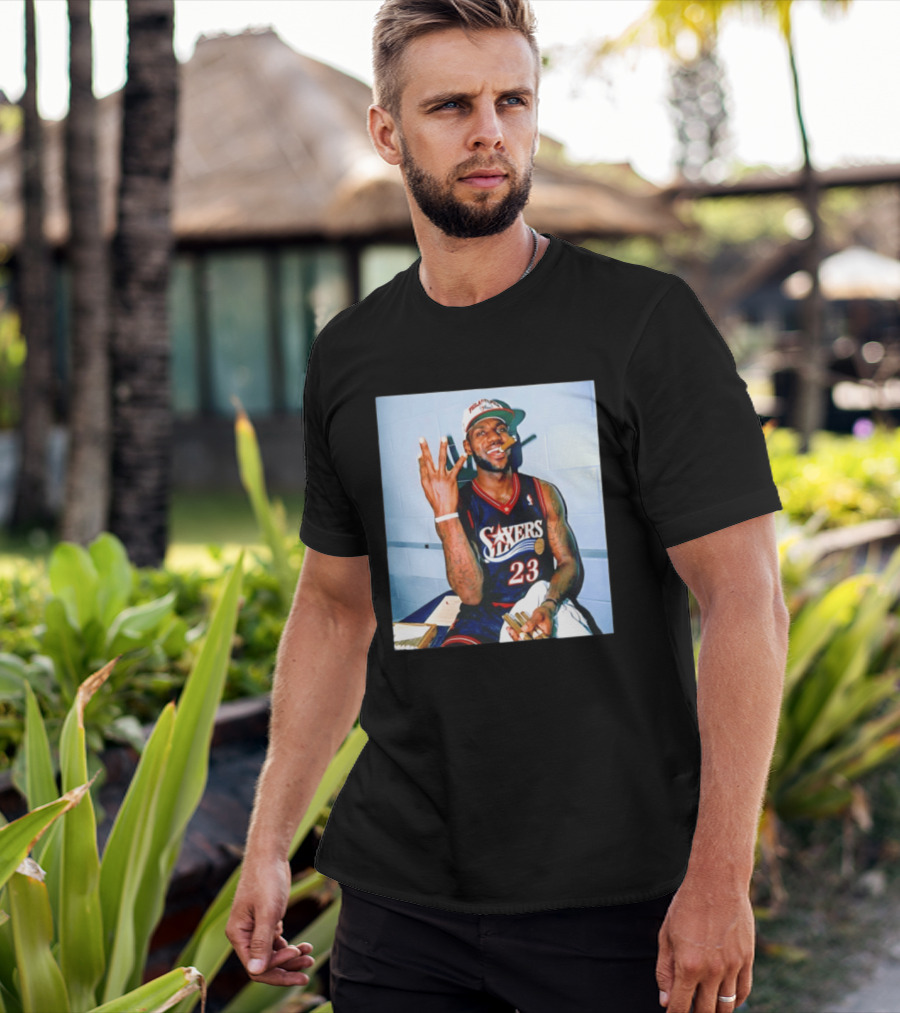 Philadelphia 76ers LeBron James 23 Cigar Photo T-Shirt