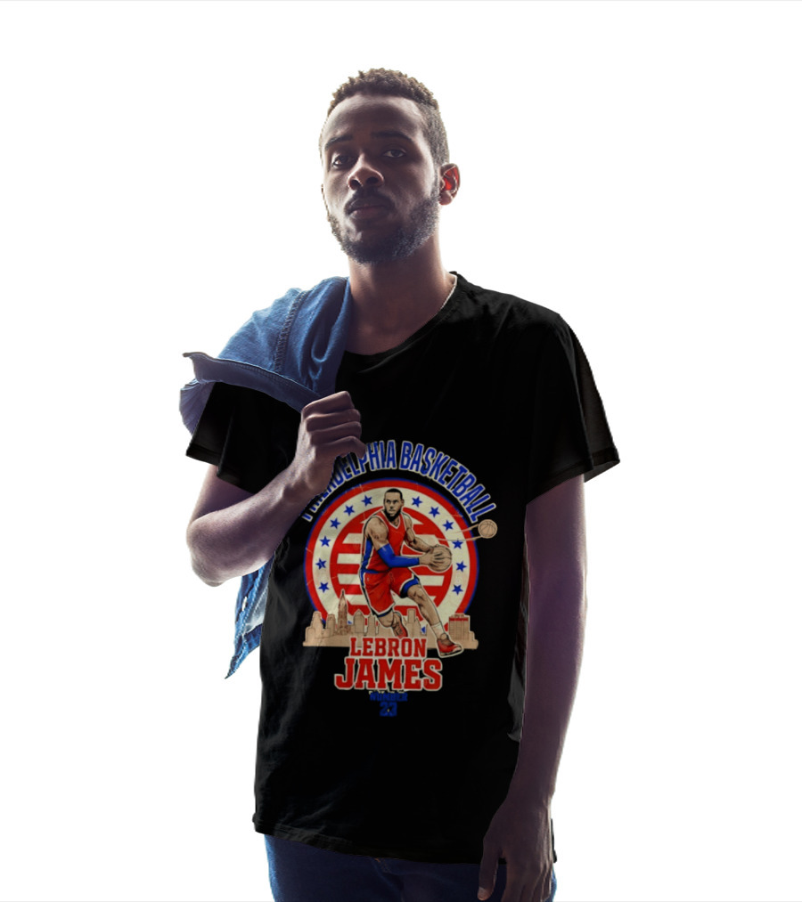 Philadelphia Basketball LeBron James City Skyline Player Red And Blue T-Shirt