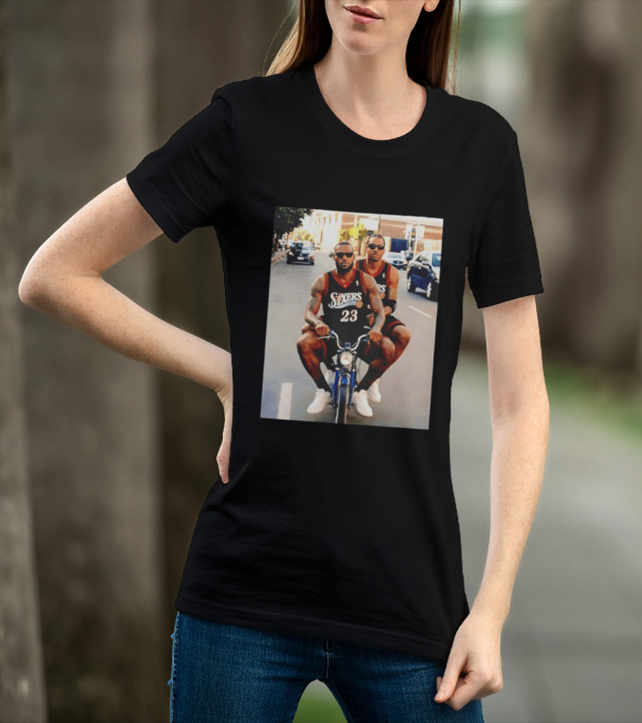 Philly Sixers LeBron James Allen Iverson Motorbike Meme T-Shirt