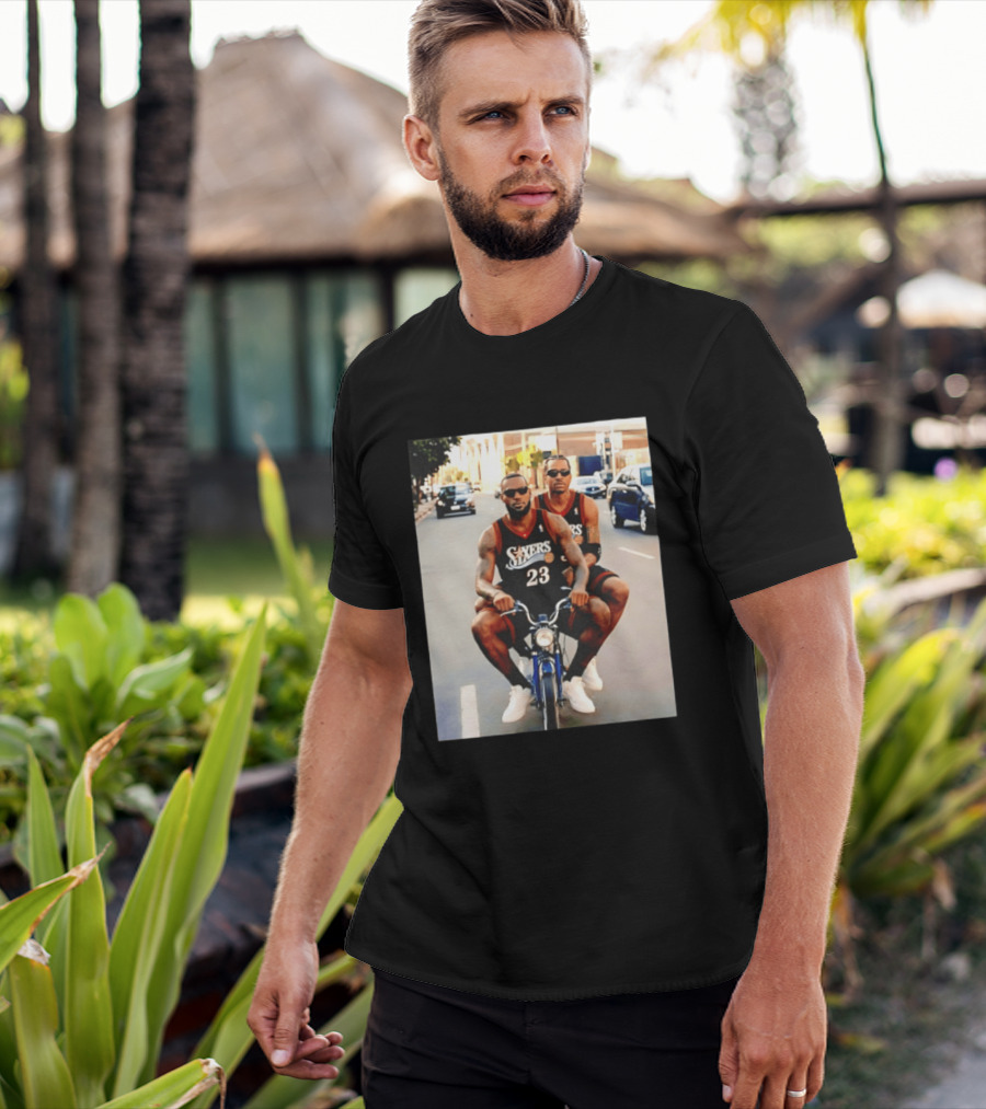 Philly Sixers LeBron James Allen Iverson Motorbike Meme T-Shirt