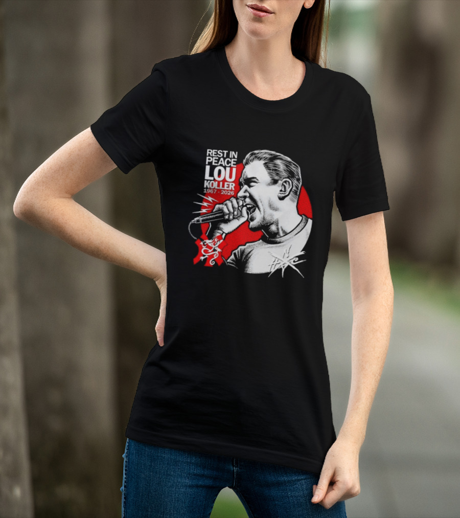 Rest In Peace Lou Koller 1967 2026 HxC Microphone Art Red And White T-Shirt